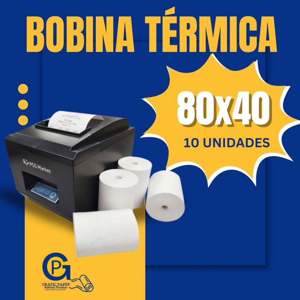Bobina Térmica 80x40mm – Caixa com 10 Rolos Branca / Impressões Nítidas e Durável