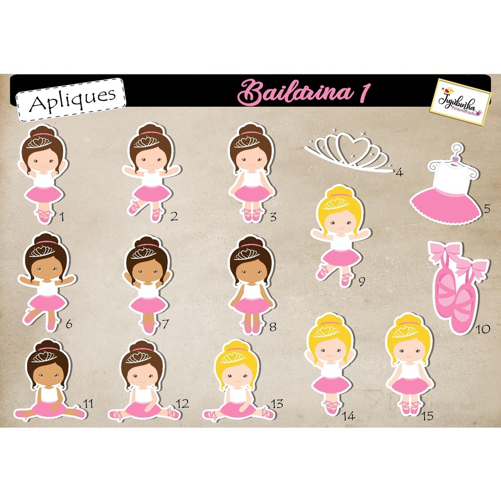 APLIQUE RECORTADOS - BAILARINA  1 - TAG, LEMBRANCINHA, TUBETES, DECORAÇÃO, FESTAS, ANIVERSÁRIO, ARTE