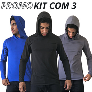 kit 3 Camisas Térmicas DRY FIT  UV 50+ Com Capuz Manga Longa tam P ao G4 PLUS SIZE em Oferta na Shopee