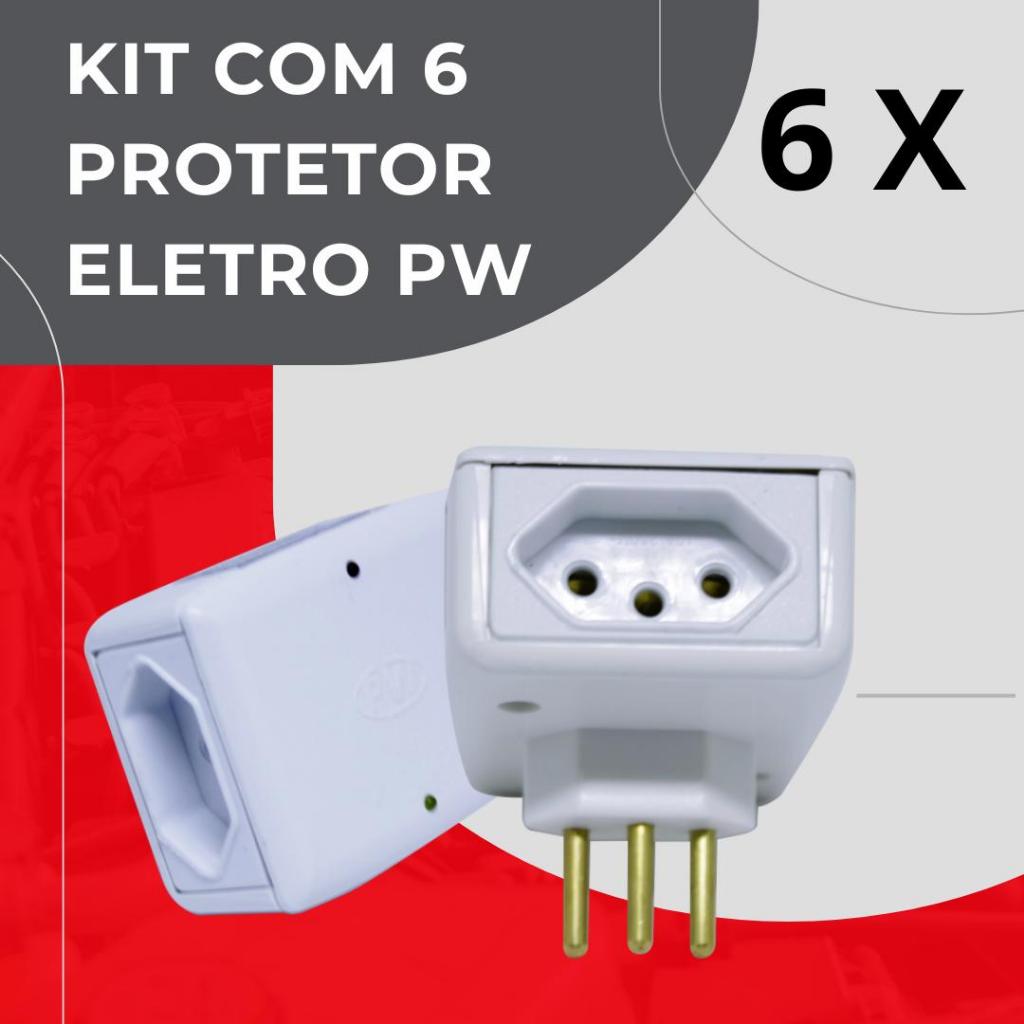 KIT com 6 Protetores ELETRO com 2 tomadas   Evite que seus eletro-eletrônicos sejam danificados utilizando o PROTERAIO.