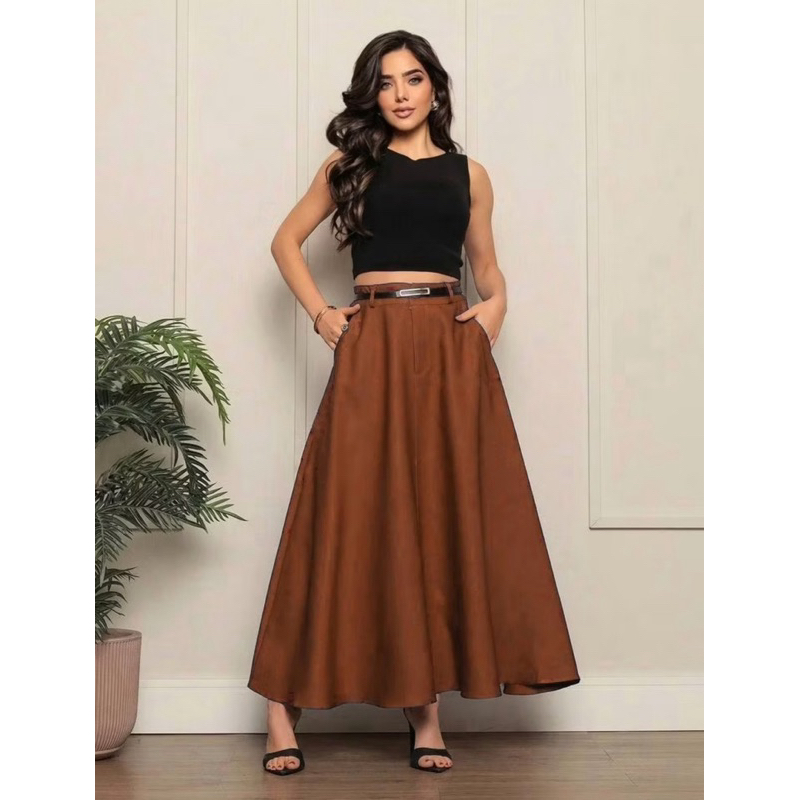 Saia Longa Rodada Feminina Alfaiataria Moda Evangélica Casual Básica Inverno Cintura Alta Elegante Tendência em Oferta na Shopee