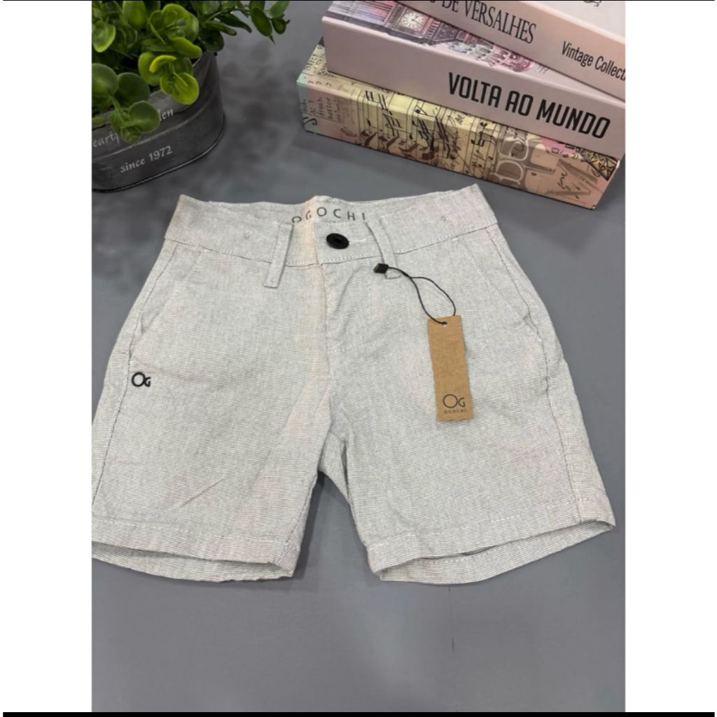 BERMUDA DE SARJA DE MENINO BOLSO FACA COR CINZA LISA INFANTIL E JUVENIL MARCA OGOCHI