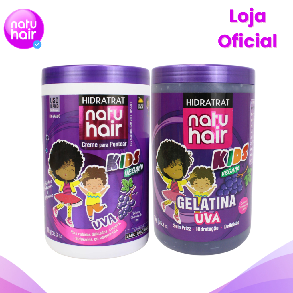 Kit Creme de Pentear Uva + Gelatina de Uva Kids Vegano Natuhair 1 KG