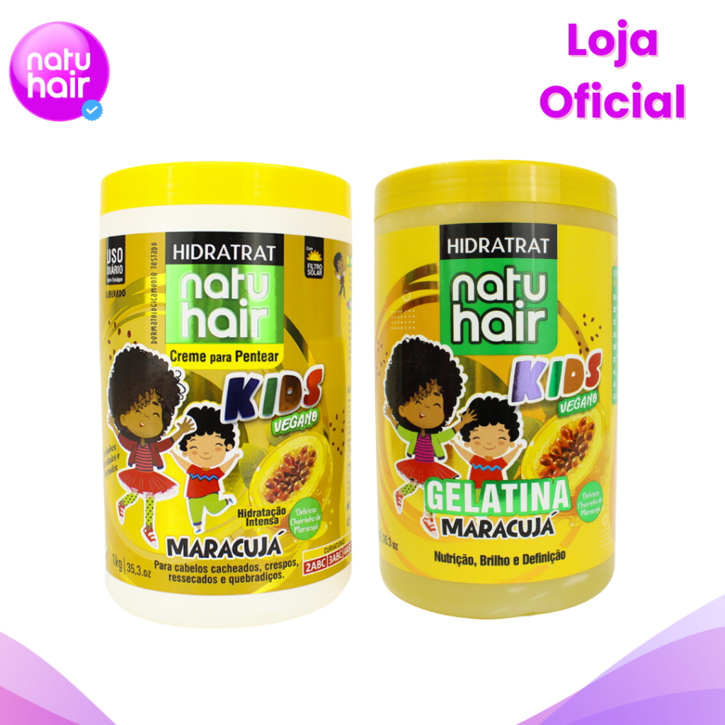 Kit Creme de Pentear Maracujá + Gelatina de Maracujá Kids Vegano Natuhair 1 KG