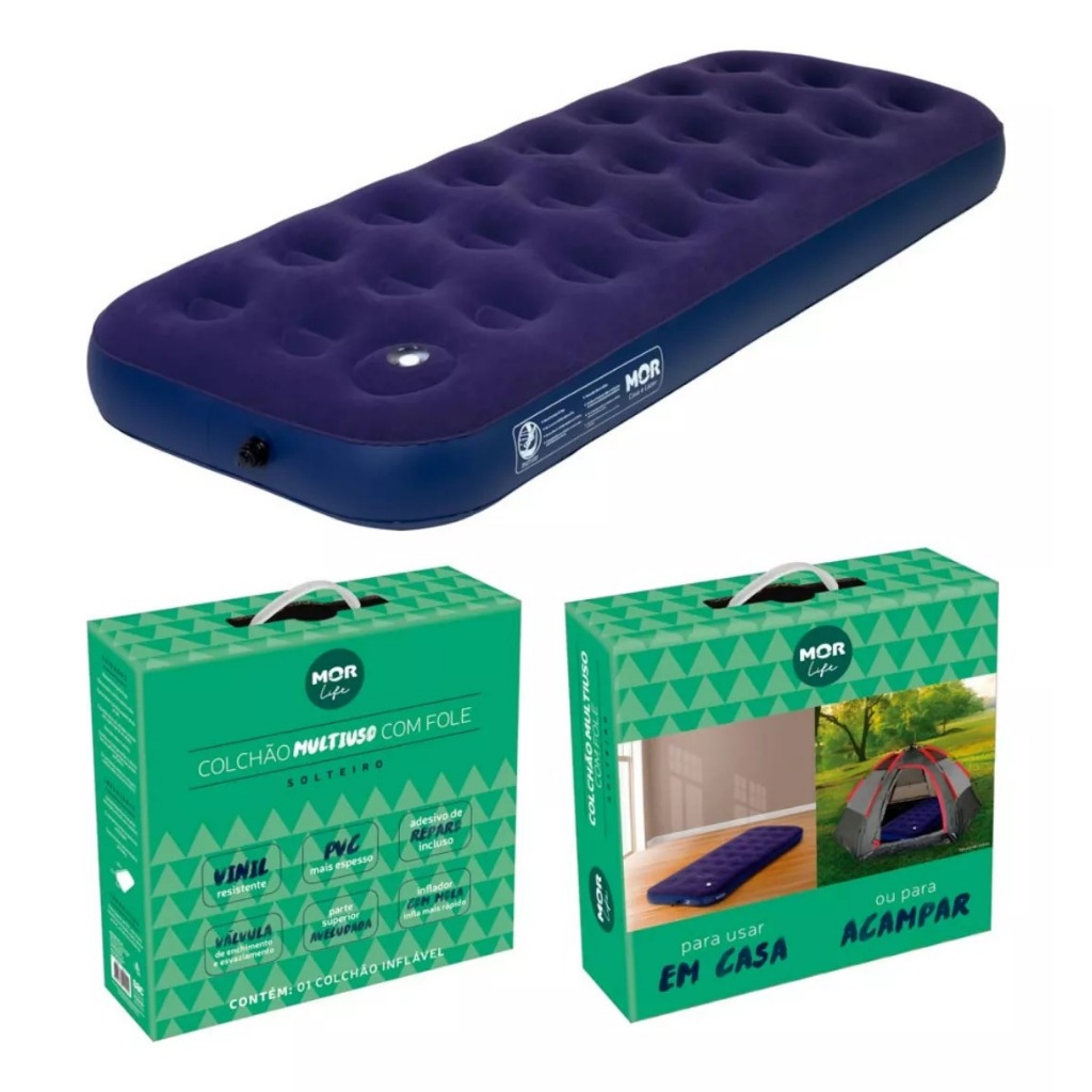 Colchao Inflavel Solteiro Mor + Inflador Embutido + Reparo Cor Azul em Oferta na Shopee