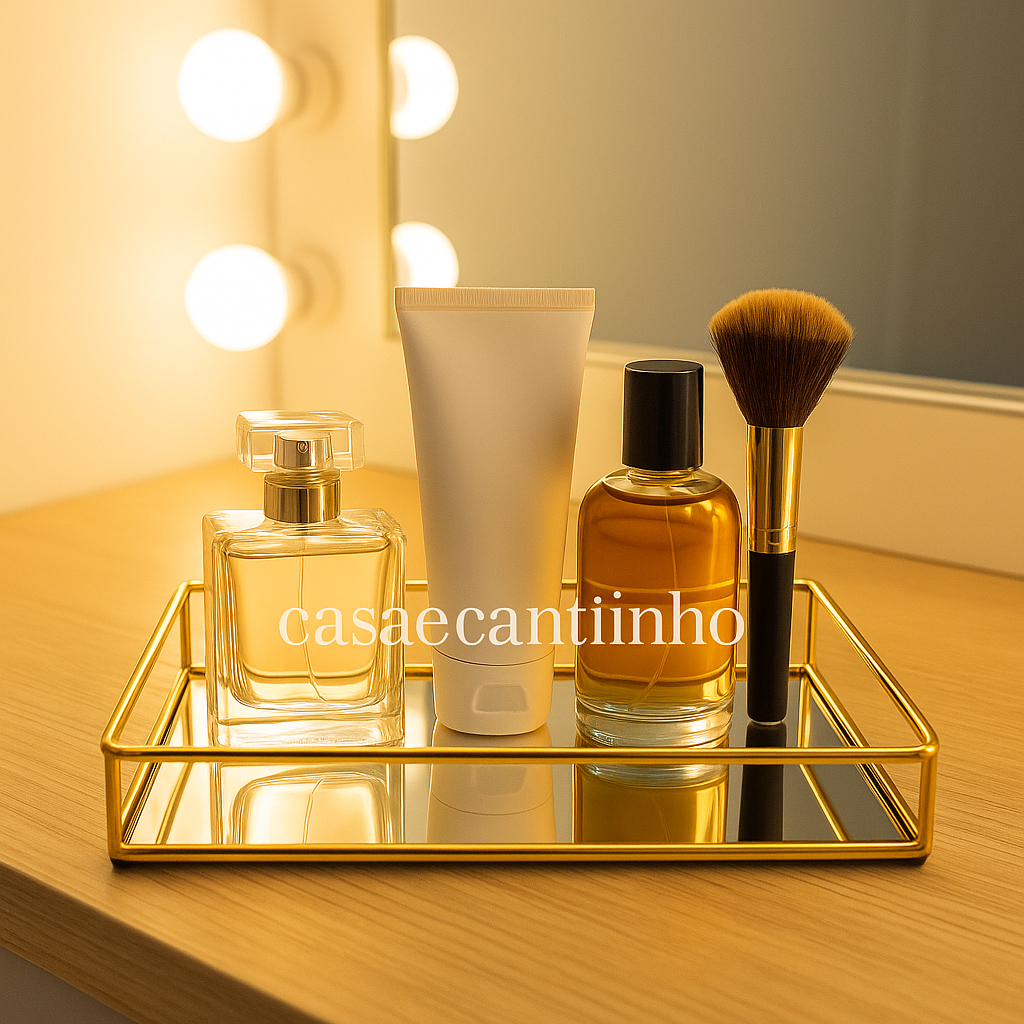 Bandeja Decorativa Espelhada Multiuso Retangular ou Redonda Porta Maquiagem ou Perfume Dou...