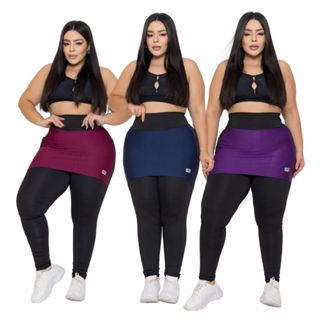 KIT 2 Calça Legging Academia Feminina Fitness com Saia Tapa Bumbum Zero Transparência Suplex Premium em Oferta na Shopee
