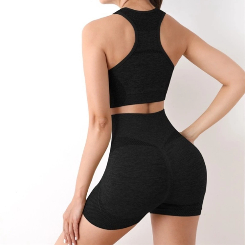 Conjunto Academia Fitness Feminino Leggings 1 Top 1 Shorts Levanta Bumbum Sem Costura E Bojo