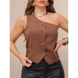 SM Cropped Feminino Com Botao mula manca nula Manga Um Ombro  Só - 062