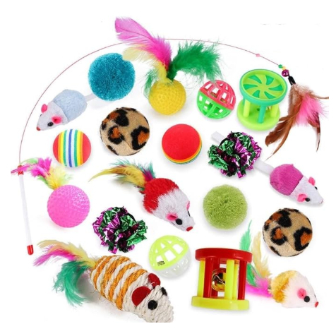 Kit 20 Brinquedos Interativos para Gatos Ratinho Bolinha Varinha Pena Gatinho