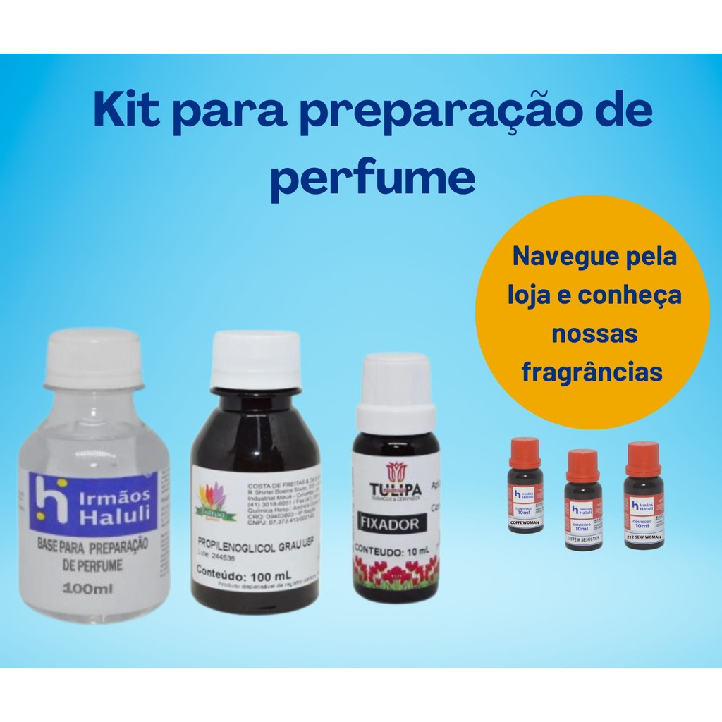 Kit Base para preparação de perfumes + propiplenoglicol +fixador