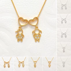 Colar com pingente de zircônia em formato de coração para meninos e meninas, banhado a ouro 18k