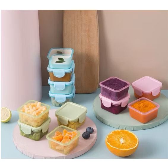 Kit 4 Mini Potes para Congelar Papinha Tampa Hermética Porta Leita em pó Frutas para Bebe adultos 60ml