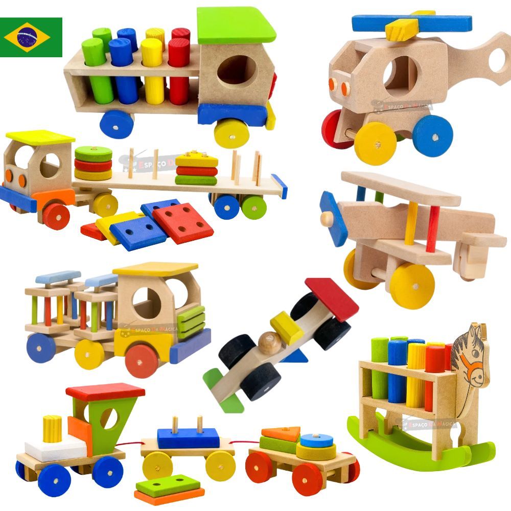 Caminhão Pedagógico Infantil Brinquedo Educativo Madeira Montessori  Encaixe Infantil Criança Didático Presente