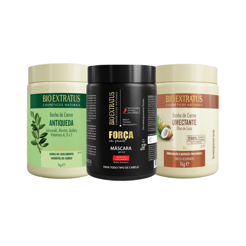 Kit Bio Extratus Cronograma Capilar Força e Crescimento 1kg - Força e Pimenta, Jaborandi e Umectante