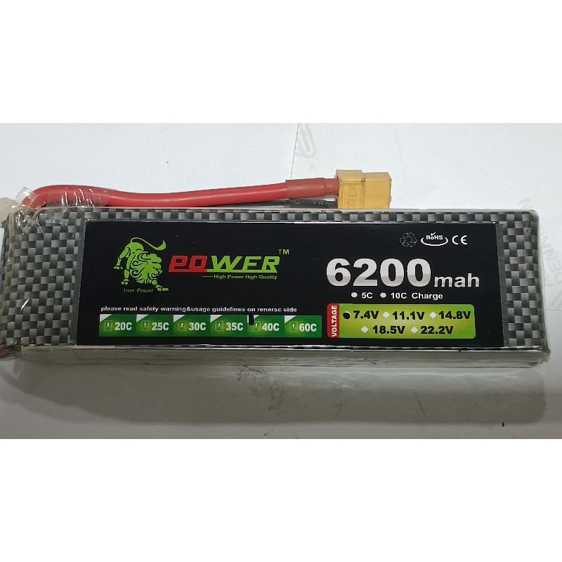 LIPO 7.4V 2S 6200MAH 40C AUTOMODELO LANCHA BARCO CONTROLE REMOTO ROBÔ ARDUÍNO