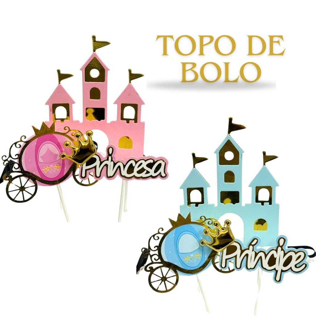 Topo de Bolo de Princesa e Principe Topper Para Decoração 3 Peças