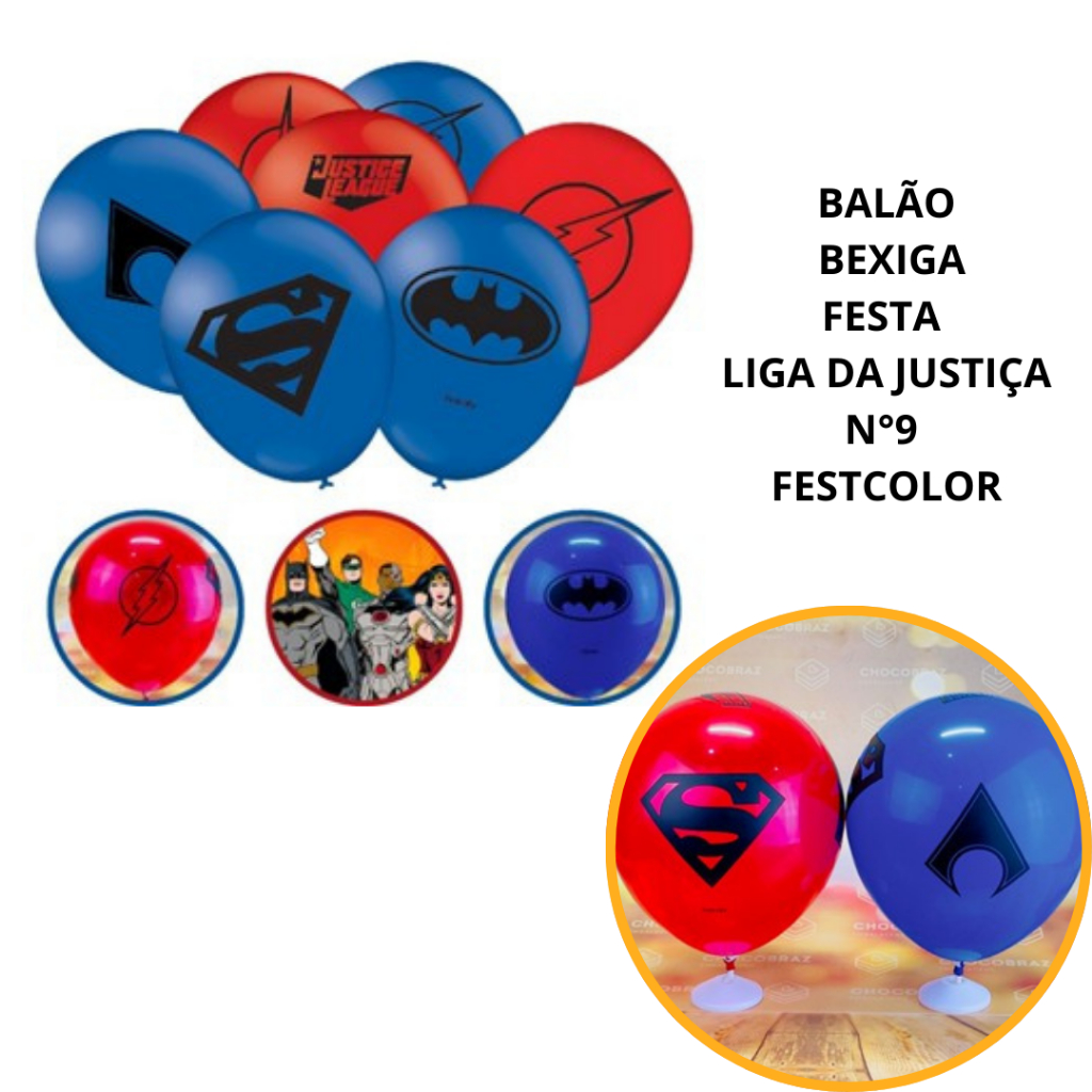 25~125 BALÃO BEXIGA FESTA  LIGA DA JUSTIÇA  N°9 FESTCOLOR em Oferta na Shopee