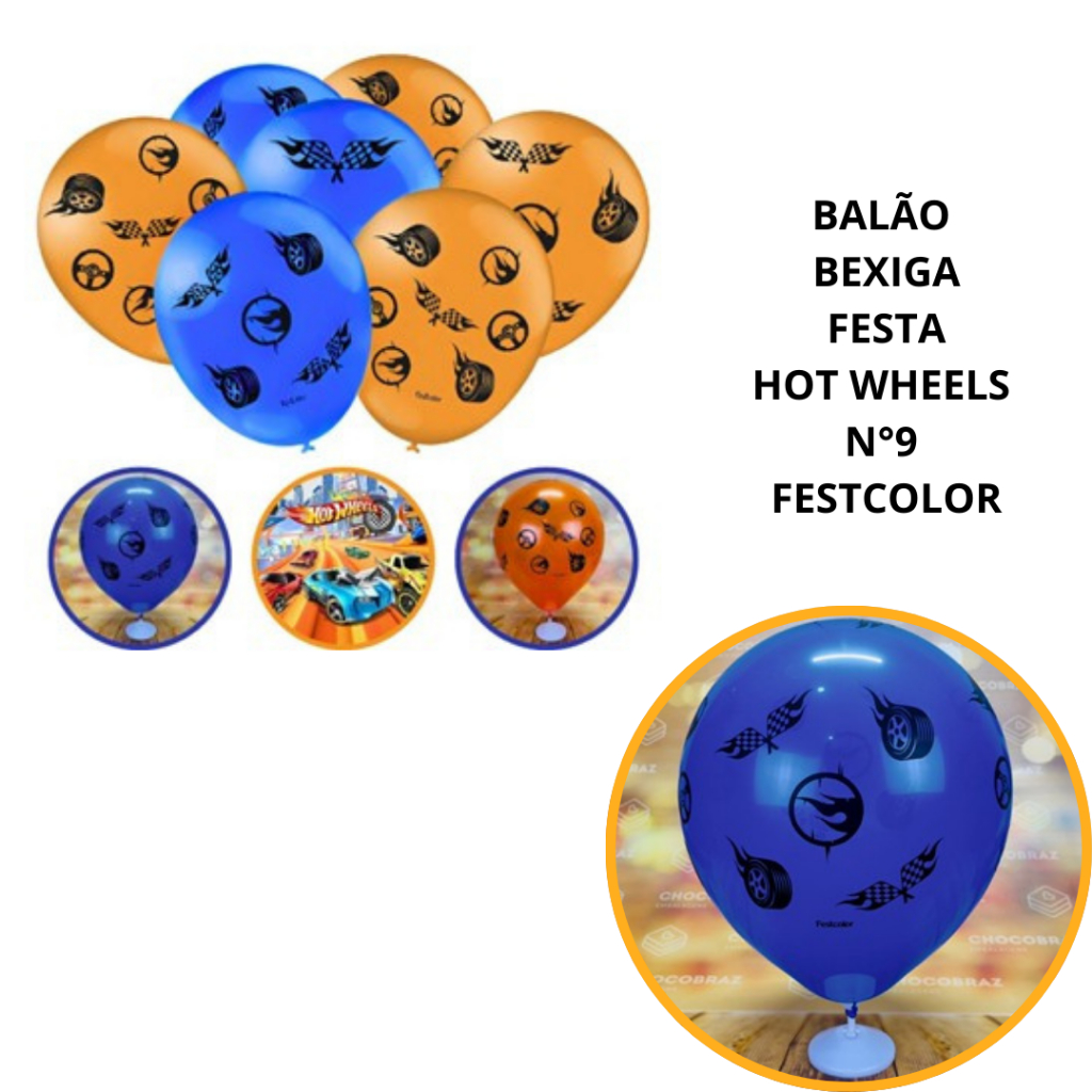 25~125 BALÃO BEXIGA FESTA HOT WHEELS N°9 FESTCOLOR - Home & Living