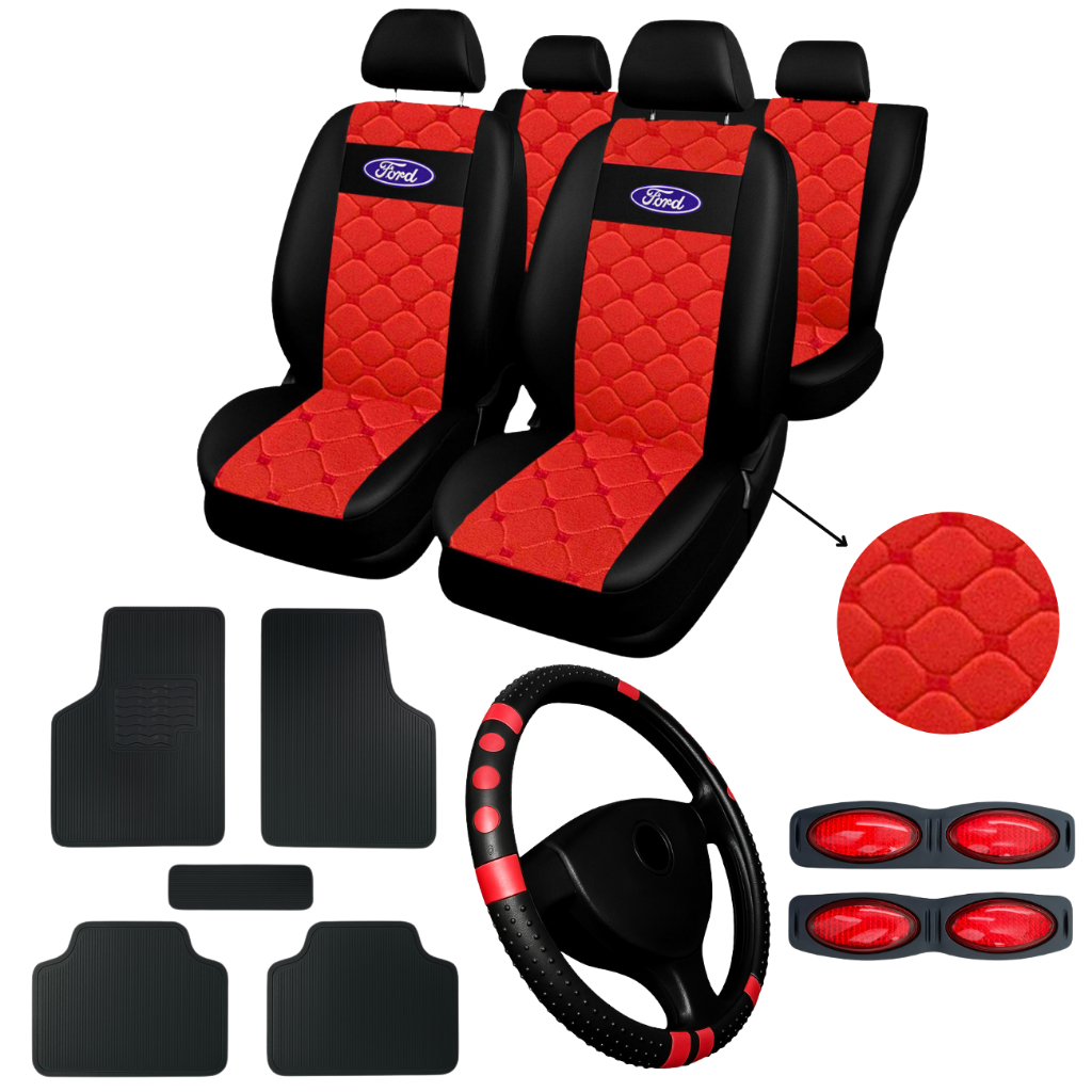 kit Capa De Banco Carro couro 3d Grosso Para Ford New Fiesta Fiesta Ecospot Ka Ka+ Focus
