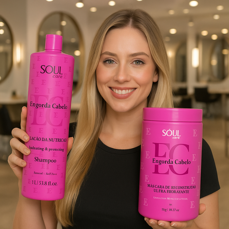 Kit Reconstrução Profissional Engorda Cabelo de 1 Kg Shampoo e Mascara Cronograma Capilar