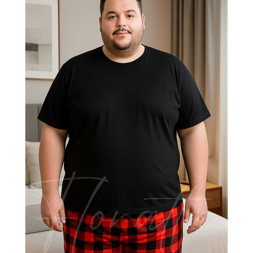 PIJAMA MASCULINO XADREZ PLUS SIZE INVERNO MANGA CURTA E SHORT / BERMUDA TAMANHO 52 E 54