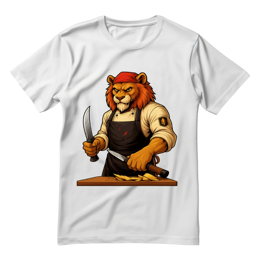 Camiseta Unissex 100% Algodão Estampa Leão Chef De Cozinha Para Uniforme Restaurante Lancheria Passeio Presente