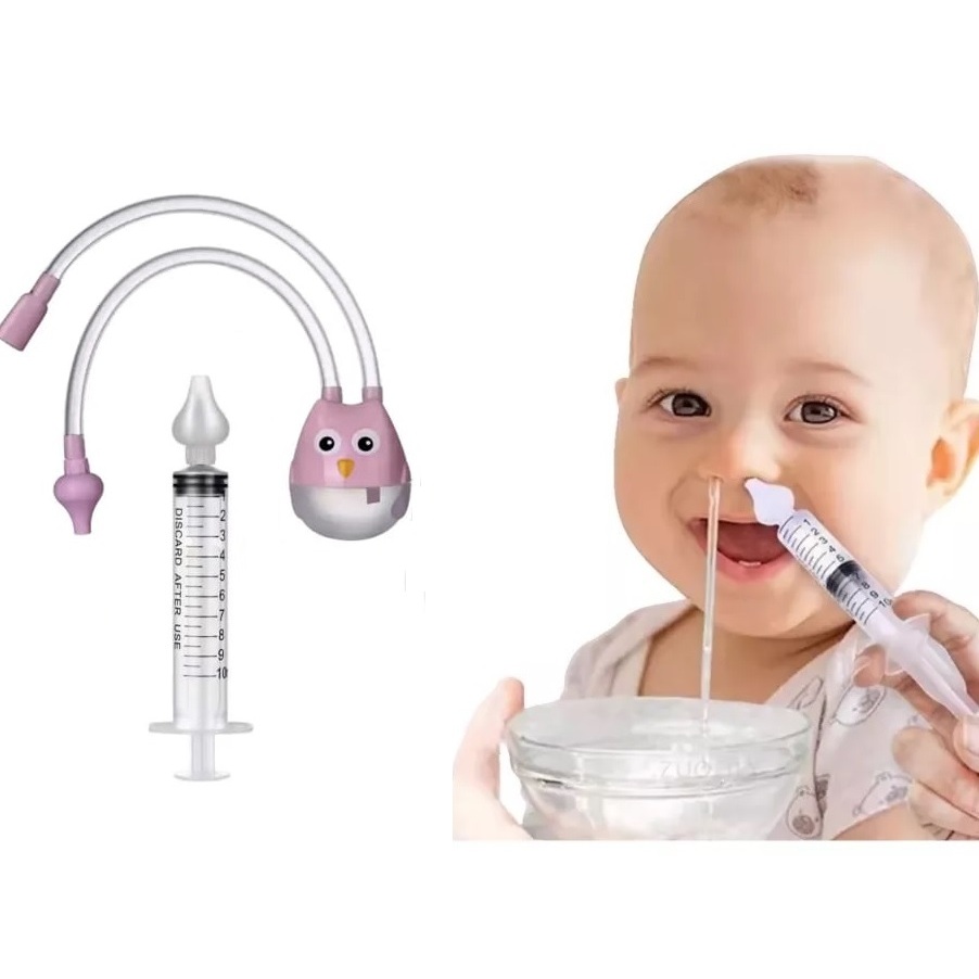 1 seringa lavagem nasal + 1 aspirador nasal corujinha rosa sugador de meleca catarro Higiene nariz criança bebê infantil em Oferta na Shopee