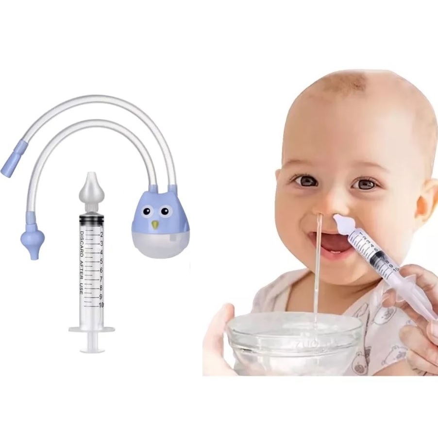 1 seringa lavagem nariz + 1 aspirador nasal azul sugador meleca catarro nariz Bebê Criança Infantil