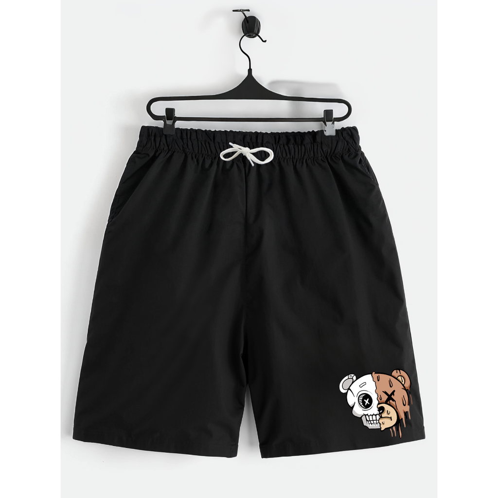 Shorts Preto Bermuda Calção Verão Urso Hapiness Estampado Infantil Juvenil Tecido Macio