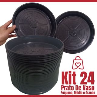 Kit 24 Prato Redondo Preto P/ Vasos De Plantas Coletor de Água Suporte Plástico Barato - Pequeno Médio Grande
