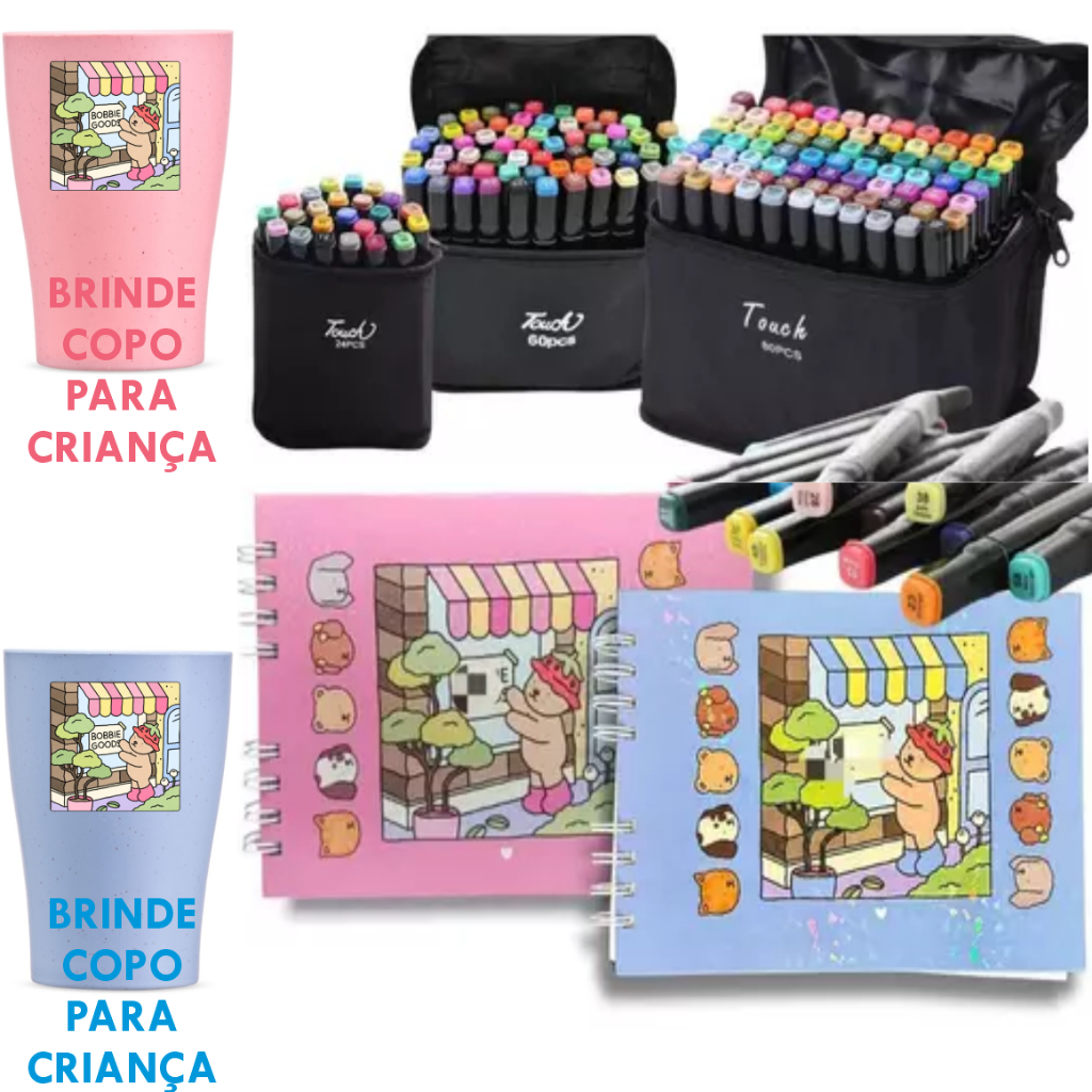 Kit livro de colorir Bobbie Goods com capa dura e 50 Páginas + Canetinhas comprando ganha ...