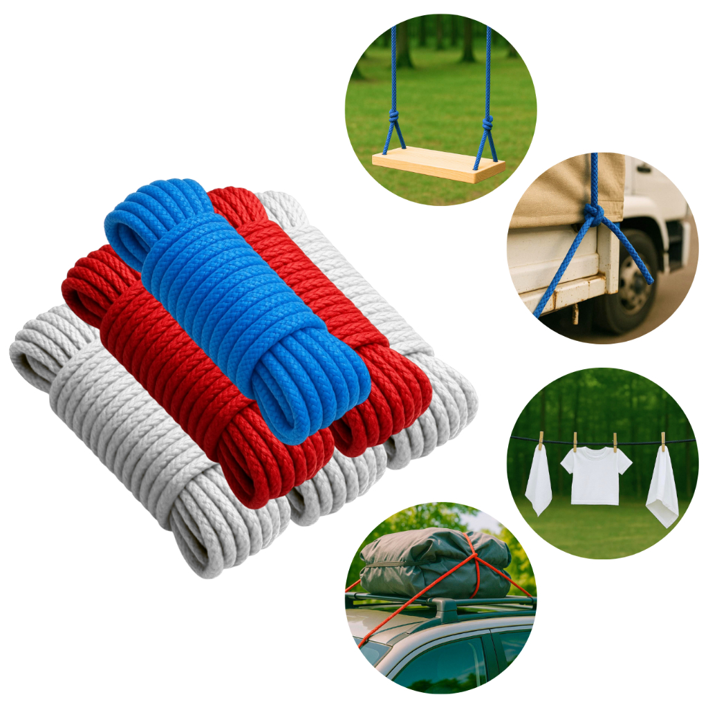 Corda Multiuso Resistente Varal Amarração Geral Nylon 5 10 20 metros camping pesca carga tenda