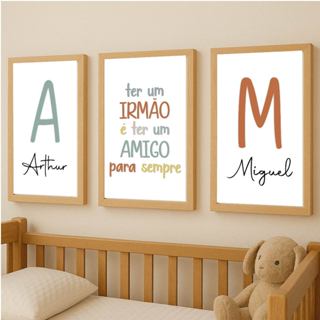 Quadros Decorativos Irmãos Kit 3 Peças Decoração Quarto, Decoração Quarto Infantil, Moldura Fake em Oferta na Shopee