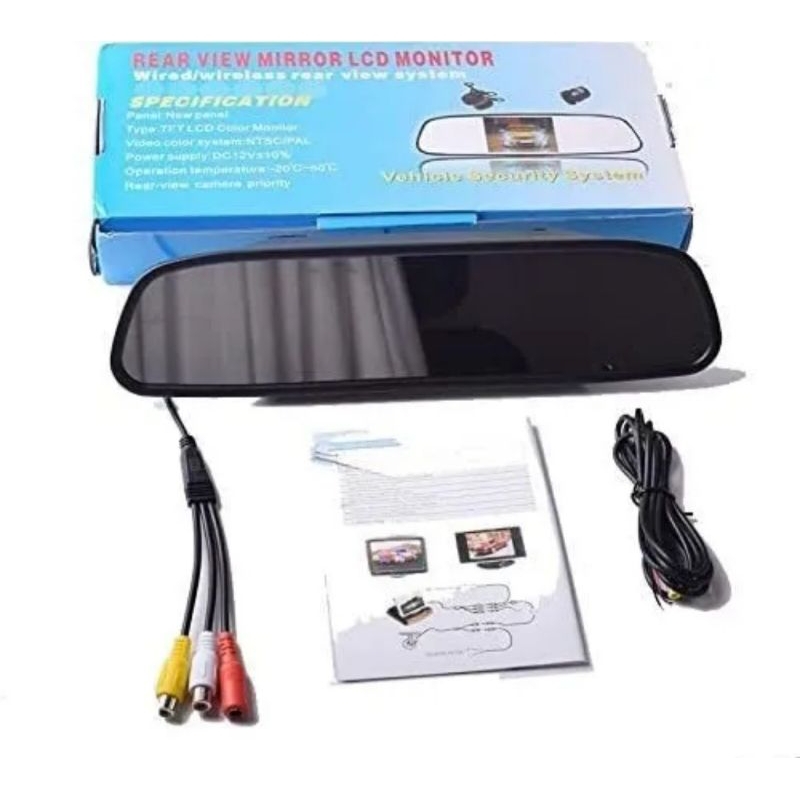 Espelho Retrovisor Monitor, Câmera De Ré LCD 4.3 Preto.