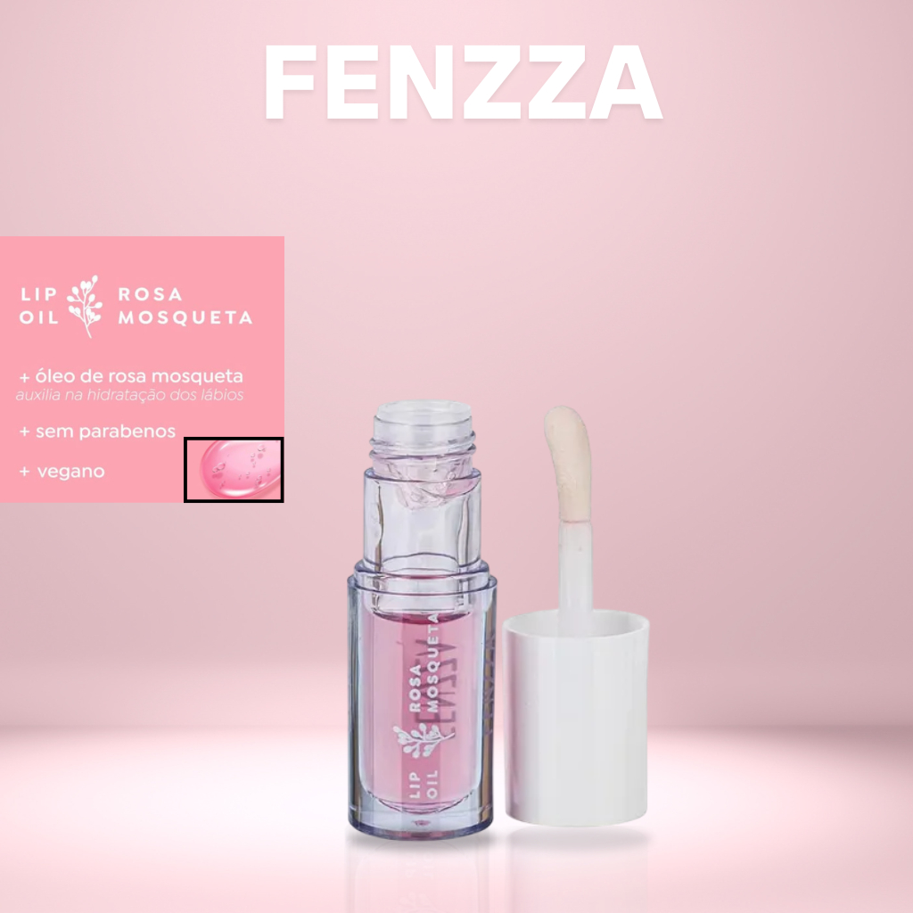 Lip Oil Rosa Mosqueta Vegano – Hidratação Intensa e Natural Gloss Lip Fenzza em Oferta na Shopee