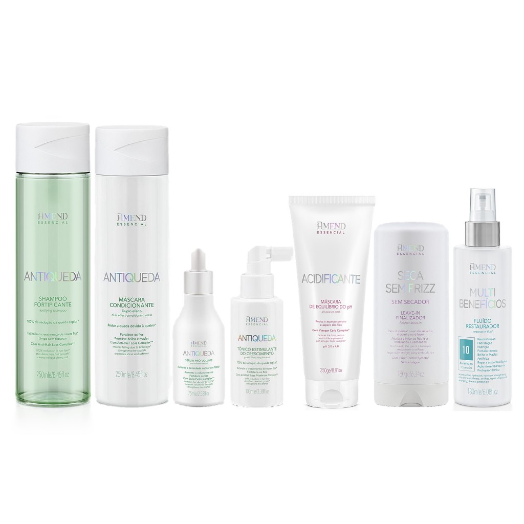 Amend Essencial Kit Antiqueta 4 Prod + Seca Sem Frizz + Acidificante + Fluído Multibeneficios em Oferta na Shopee