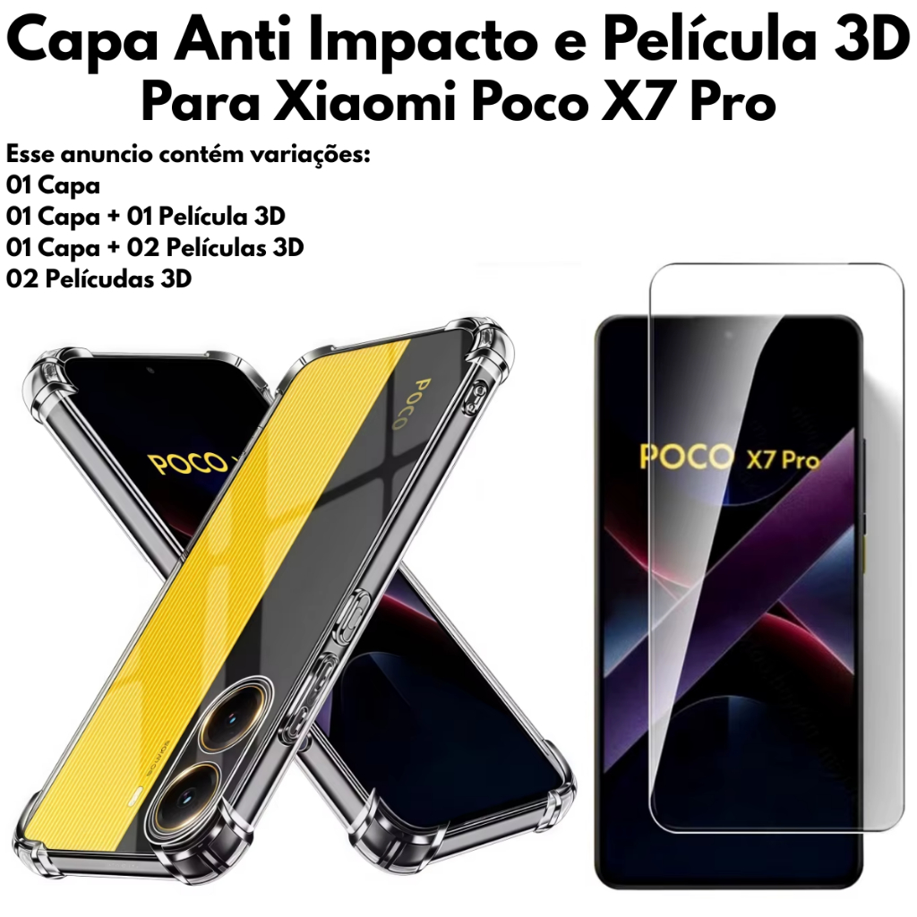 Capa Capinha Case e Película 3D para Xiaomi Poco X7 Pro em Oferta na Shopee