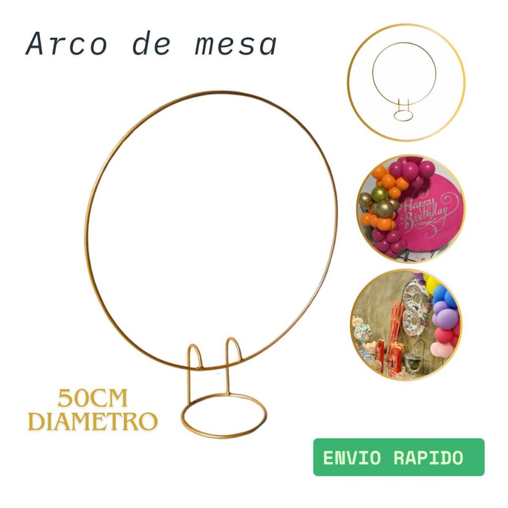 Mini Arco de Mesa Redondo em Ferro Dourado para Decoração de Festa e Pegue e Monte