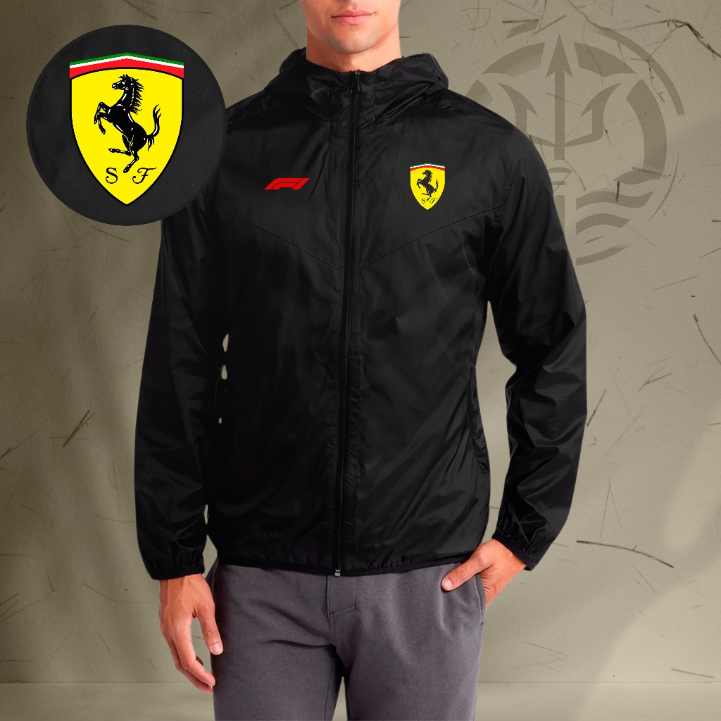 Jaqueta Corta Vento Masculina - F1 FERRARI - Com Capuz, Bolso e Zíper - Academia Corrida Esportes em Oferta na Shopee