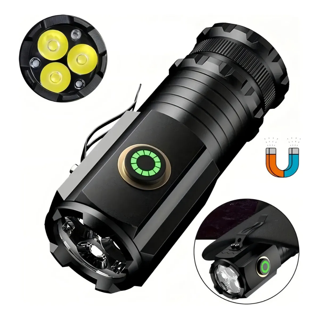 Mini Lanterna Tática Farol Edc 4 Leds T12 Usb Super Forte Led de Alta Intensidade