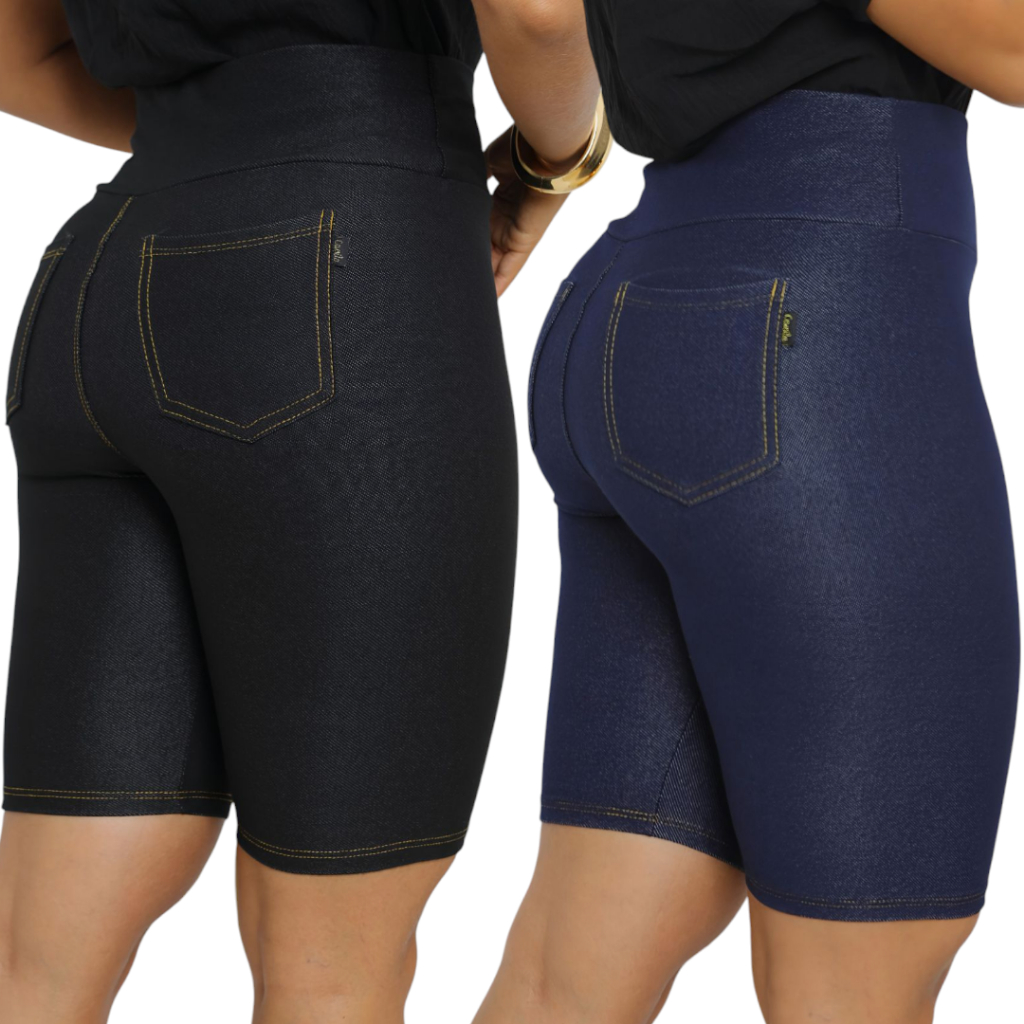 Bermuda Cotton Jeans Shorts Jeans Feminino Cintura Alta Com Bolsos Elastano em Oferta na Shopee