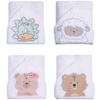 Toalha Banho Fralda Papi Soft com Capuz Três Camadas com Capuz - Bichinhos