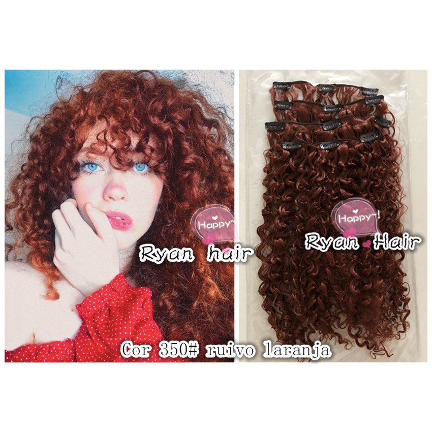 Cabelo aplique 4 telas cor 30# ruivo natural tic tac cacheado afro crespo fibra organico