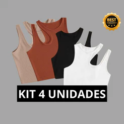 Hiper Kit 4 Cropped Blogueira Top Canelado Com 2 Alças