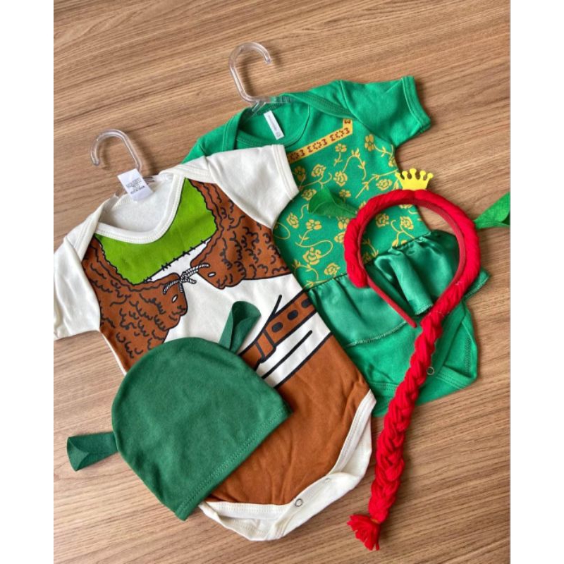 Body temático para mesversario shrek princesa fiona Fantasia para bebê Body + Touca e Tiara + Tiara Body Fiona + Tiara