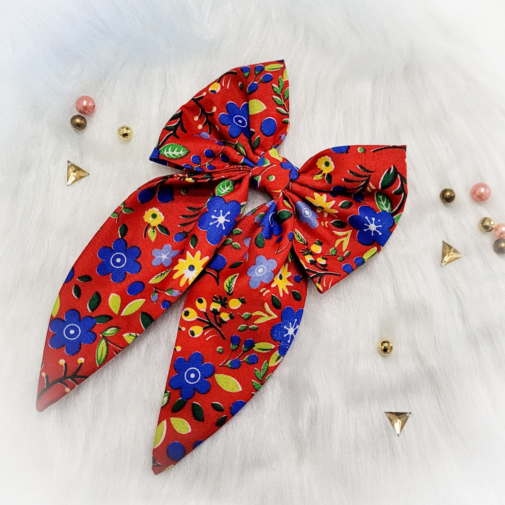 Laço Grande de Cabelo Chita Floral Vermelha / Festa Junina / Laço Junino / Acessório / Presilha / Feminino / Cabelo