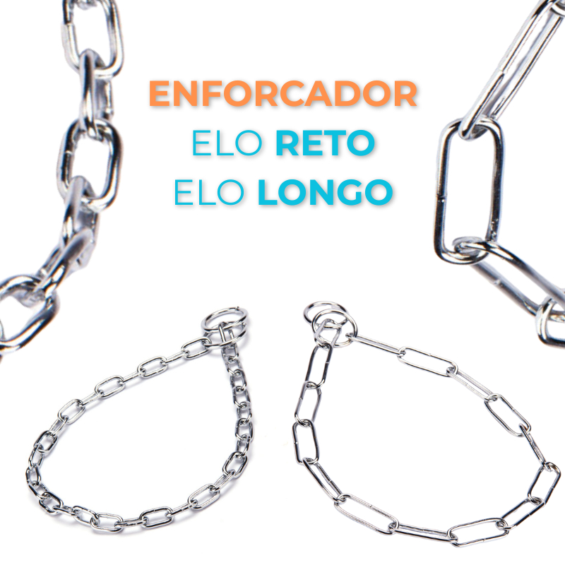 Coleira para cachorro enforcador colar elo reto elo longo 3,5mm