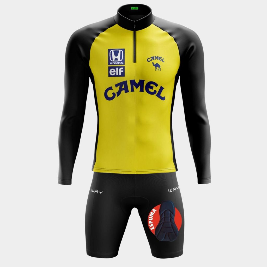 Kit Ciclismo Masculino Conjunto Camisa Manga Longa Pro Bermuda Short Acolchoado Espuma Bike Pedalar