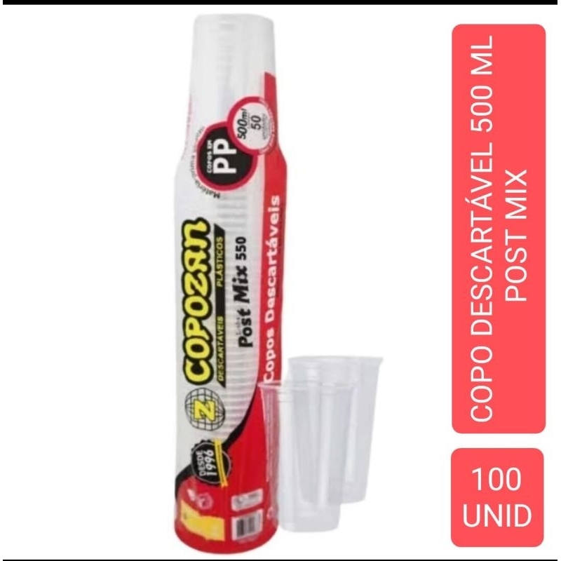 Copo Descartável 550ml Liso PP  Post Mix Pacote com 100 Copos Copozan.